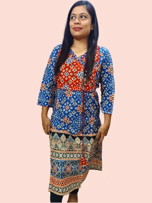 Kurti with ajarakh print and mirror work